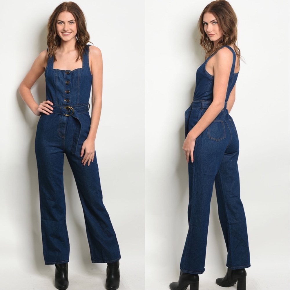 DENIM BUTTON DOWN JUMPSUIT - Picture 4 of 6
